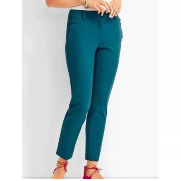 TALBOTS Blue teal ruffle pocket pants Ankle size 12 Womens Career Dressy‎ Casual - Picture 1 of 11
